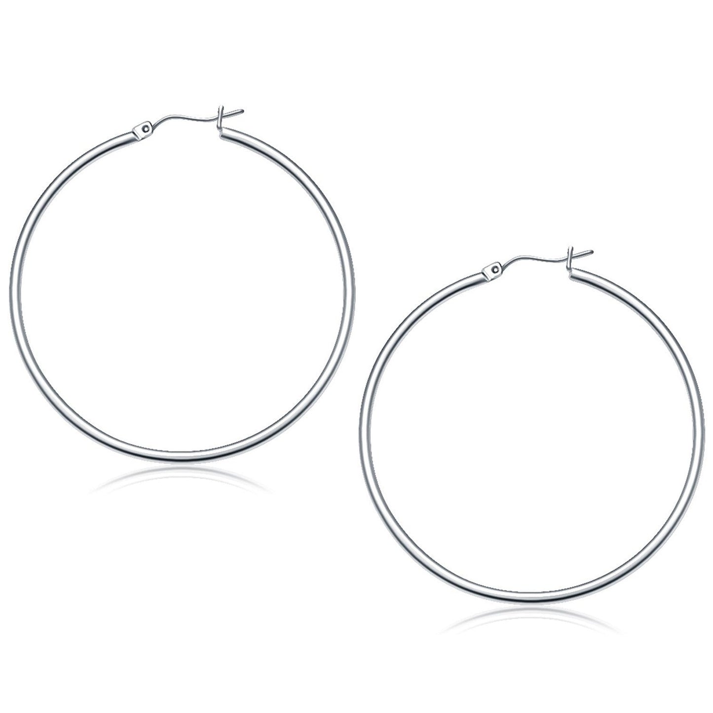 10k White Gold Polished Hoop Earrings (50 mm) Bids.com