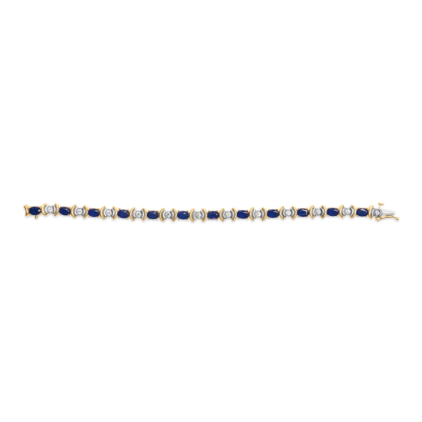 14K Yellow Gold 1.00 Cttw Alternating Diamond and 6 1/2 Cttw Oval Blue Sapphire Link Bracelet (H-I Color, SI1-SI2 Clarity) - 7" Inches Bids.com