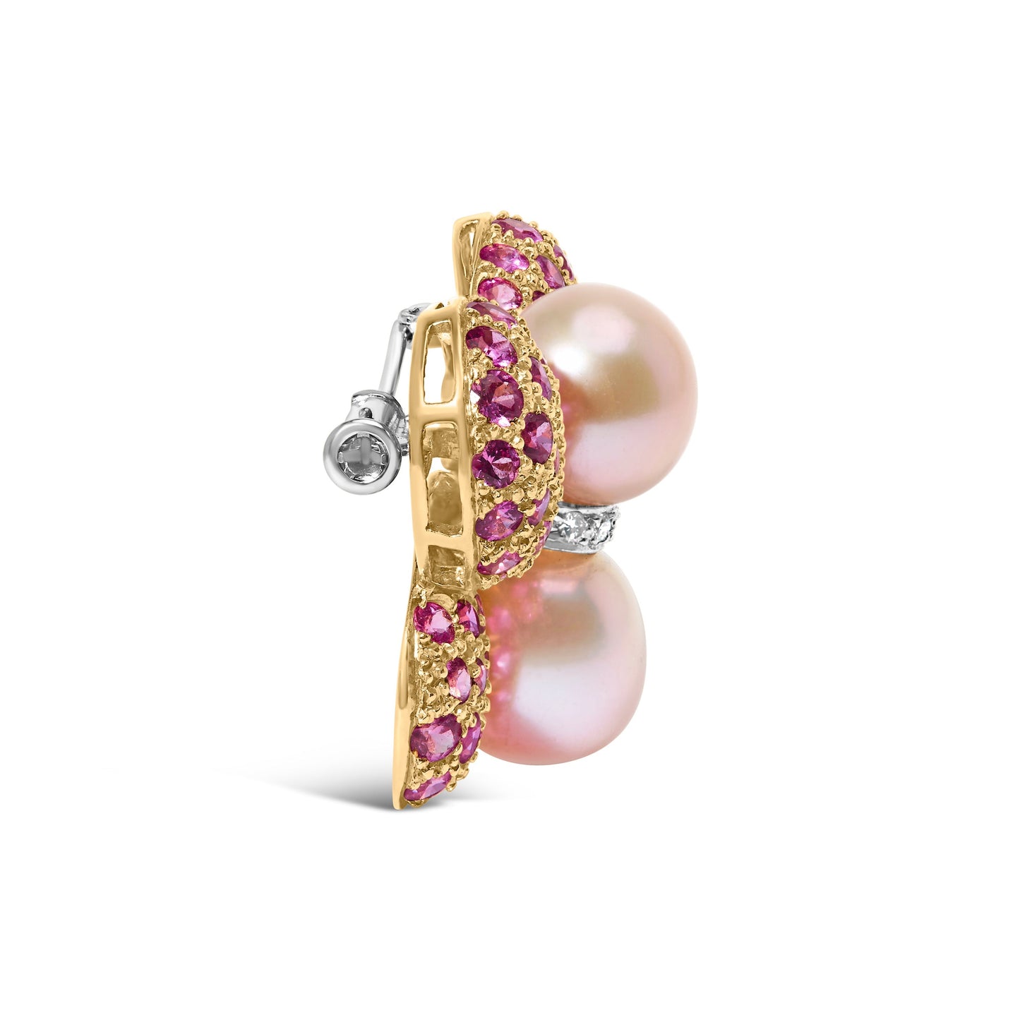 18K Yellow and White Gold 9MM South Sea Pearl and Pink Sapphire Butterfly Pin Brooch with Diamond Accent (F-G Color, VS1-VS2 Clarity) Bids.com
