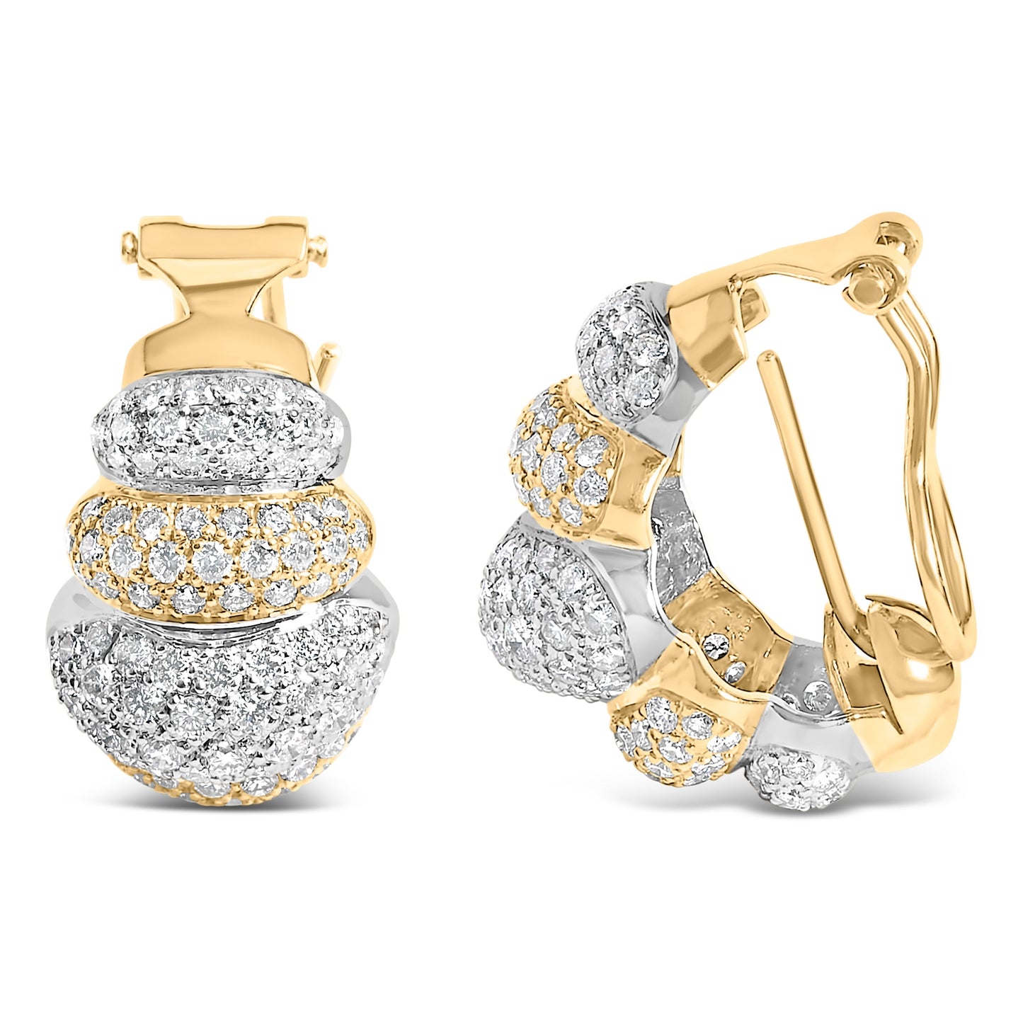 18K Two-Toned Gold 5.00 Cttw Diamond Three-tier Domed Button Omega Back Earrings (G-H Color, VS2-SI1 Clarity) Bids.com