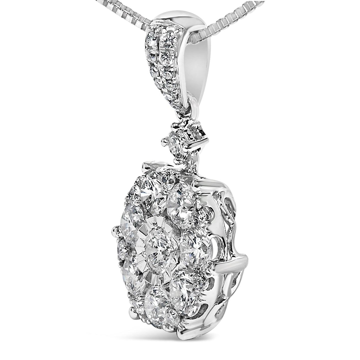 14K White Gold 1 1/5 Cttw Diamond Composite Cluster Pendant Necklace (F-G Color, VS2-SI1 Clarity) - 18" Inches Bids.com