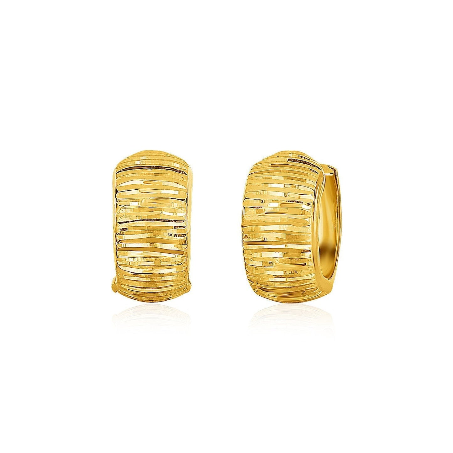 14k Yellow Gold Diamond Cut Hoop Design Earrings Bids.com