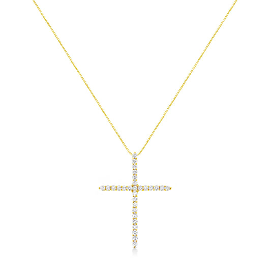10K Yellow Gold Plated .925 Sterling Silver 3.0 Cttw Prong-Set Round Brilliant Cut Diamond Cross 18" Pendant Necklace (J-K Color, I1-I2 Clarity) Bids.com