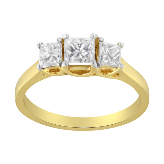10K Yellow Gold Princess-Cut Diamond Three Stone Band Ring (1 Cttw, J-K Color, I1-I2 Clarity) - Size 6 Bids.com