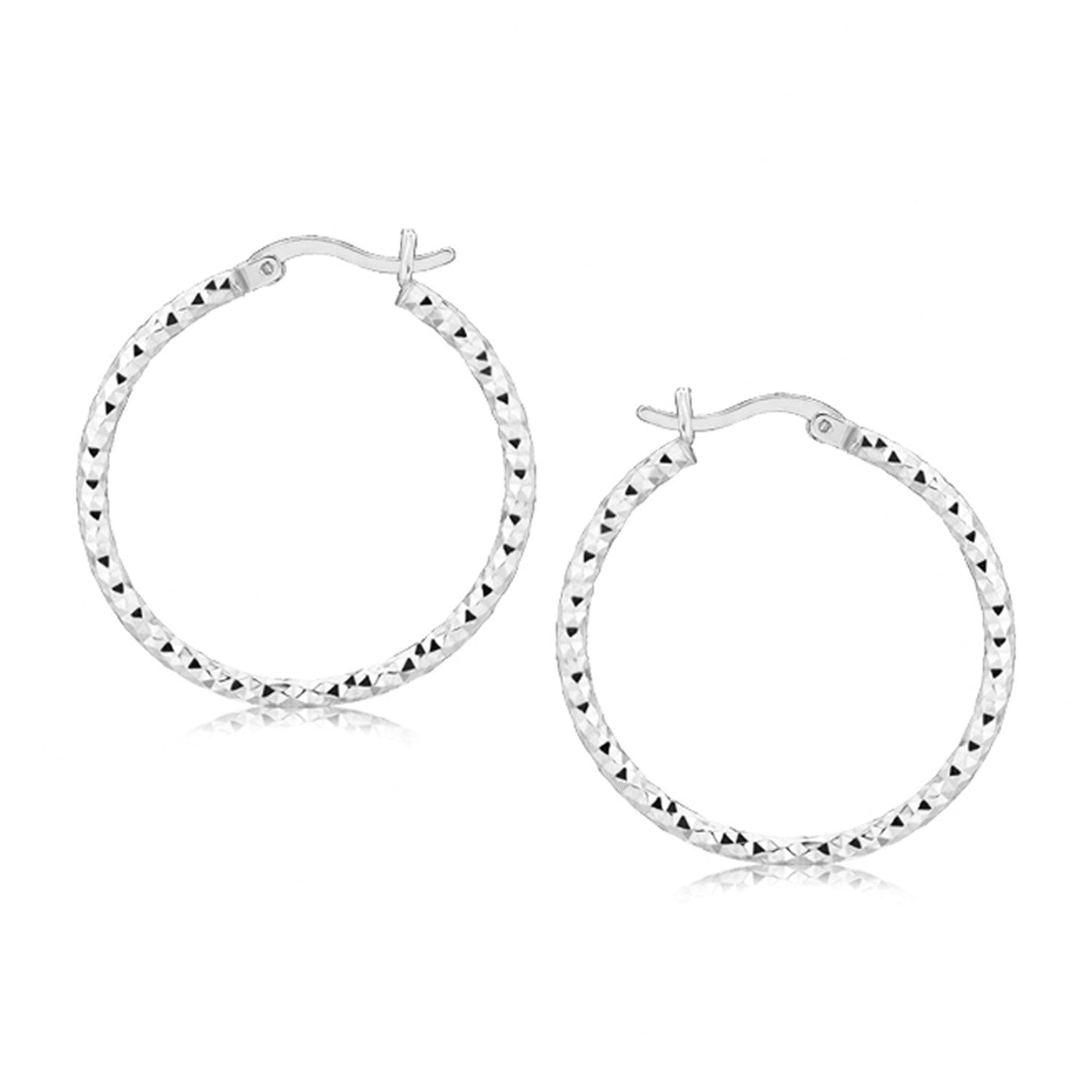 Sterling Silver Faceted Motif Hoop Earrings with Rhodium Plating Bids.com