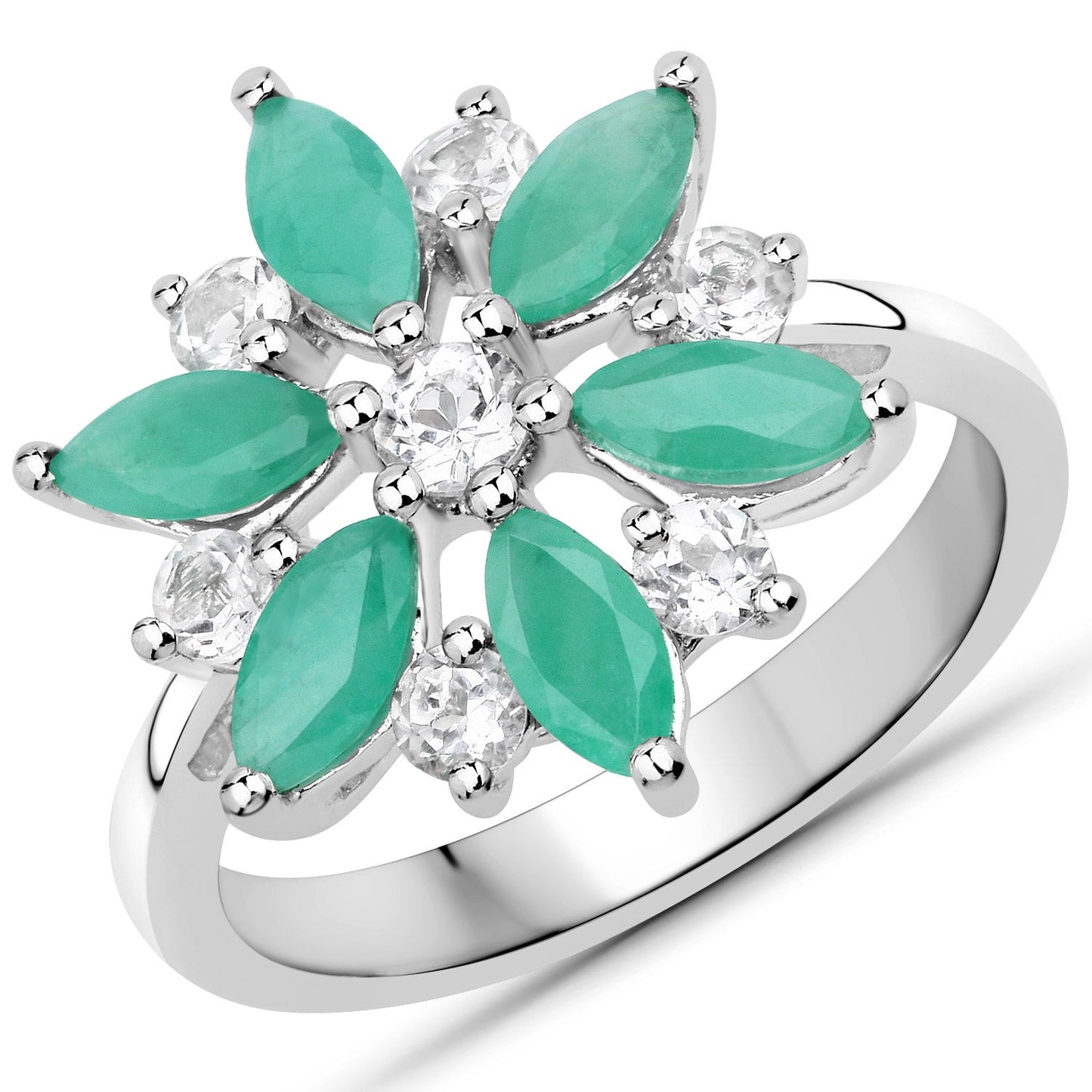 1.85 Carat Genuine Emerald and White Topaz .925 Sterling Silver Ring Bids.com