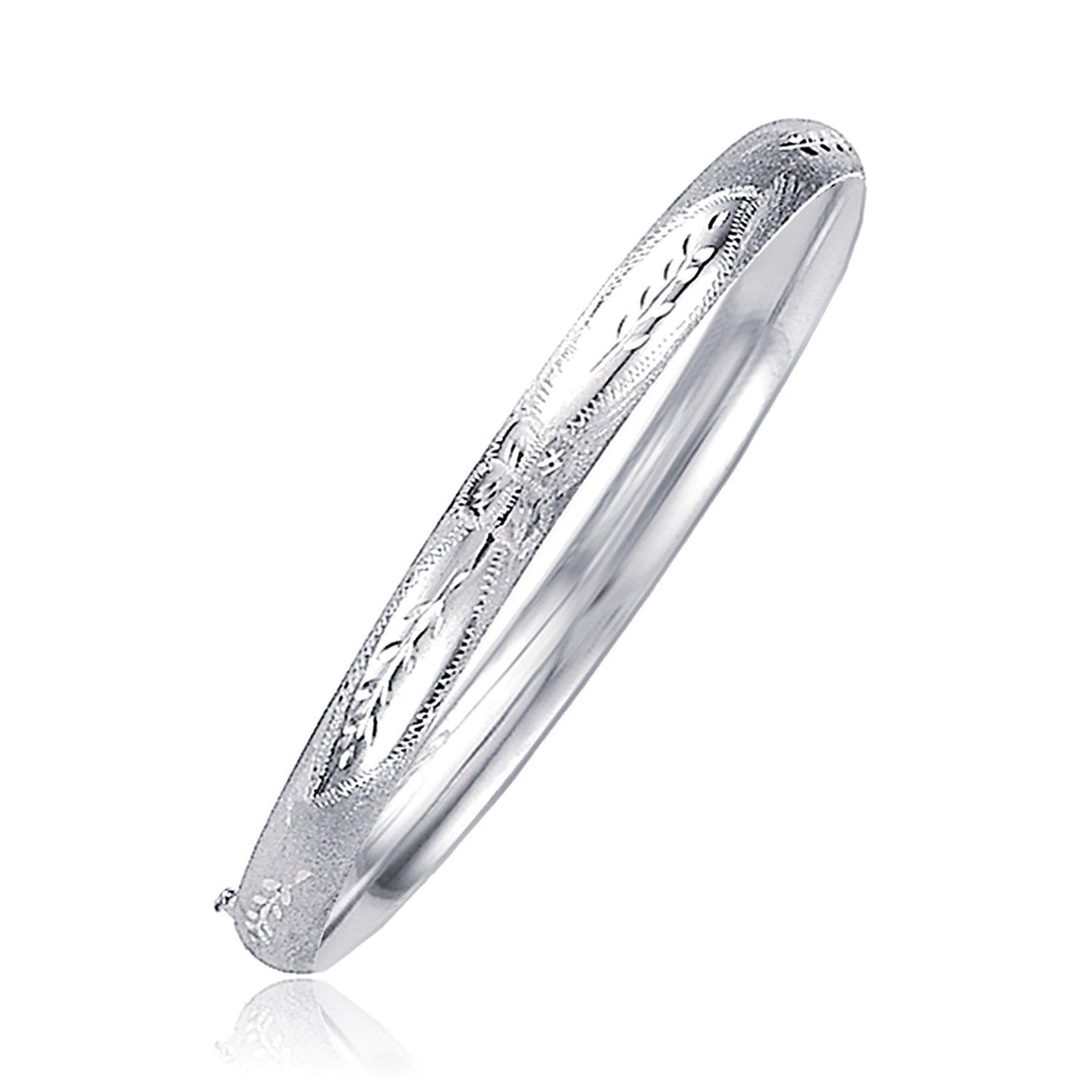 Classic Floral Carved Bangle in 14k White Gold (5.0mm) Bids.com