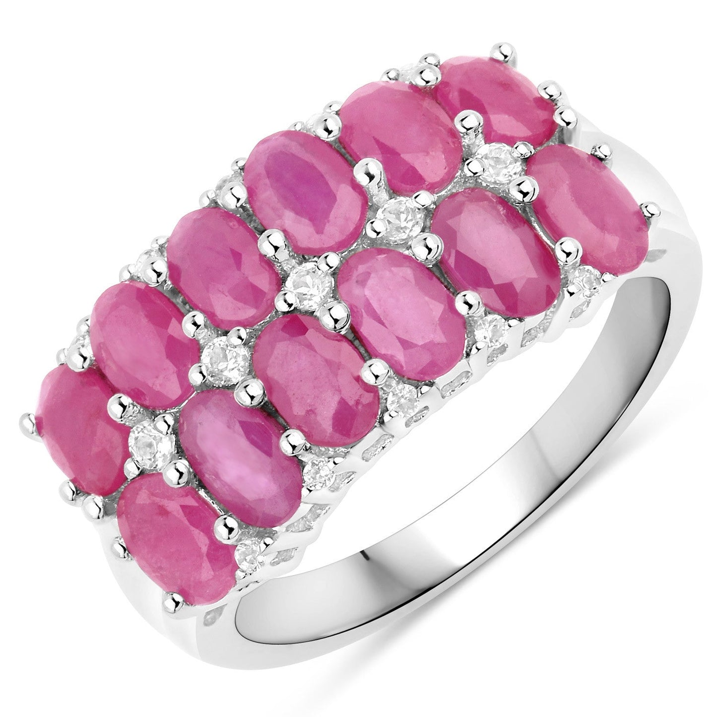 3.40 Carat Genuine Ruby and White Topaz .925 Sterling Silver Ring Bids.com