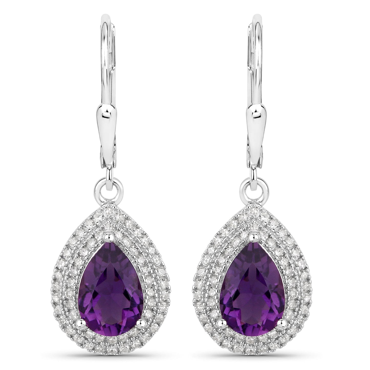 2.77 Carat Genuine Amethyst and White Diamond .925 Sterling Silver Earrings Bids.com