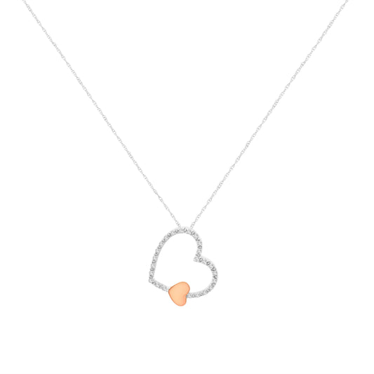 10KT Two Tone Gold 1/6 cttw Diamond Floating Heart Pendant Necklace (K-L, I1-I2) Bids.com