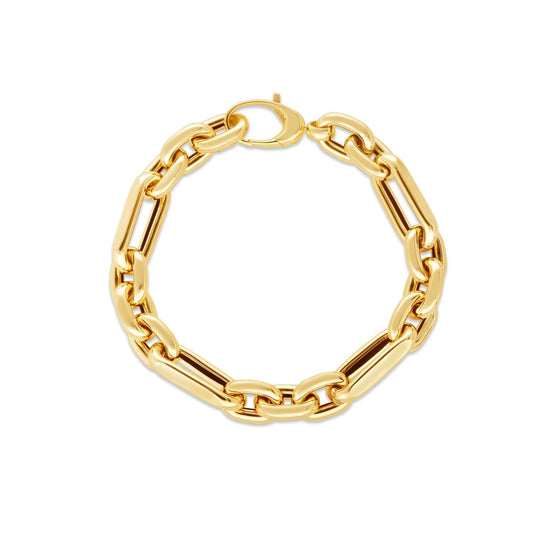 14k Yellow Gold Italian Alternating Paperclip Oval Links Bracelet (9.30 mm) Bids.com