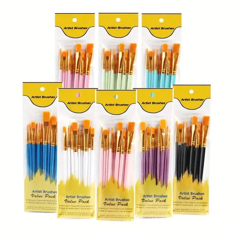 10-Pieces: Artist Paintbrush Nylon Round Pointed Flat Head Set DailySale