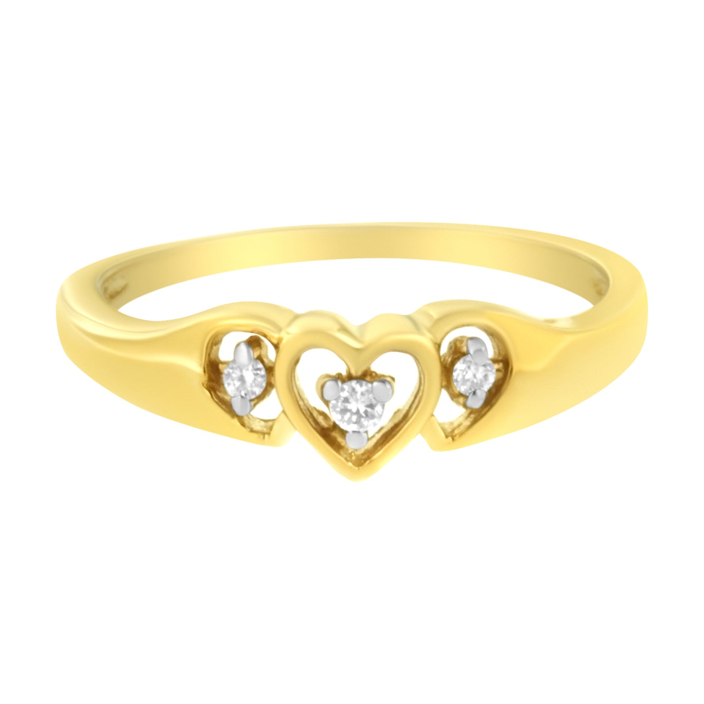 10KT Yellow Gold 1/20 cttw Diamond Triple Heart Diamond Ring (K-L, I1-I2) - Size 7 Bids.com