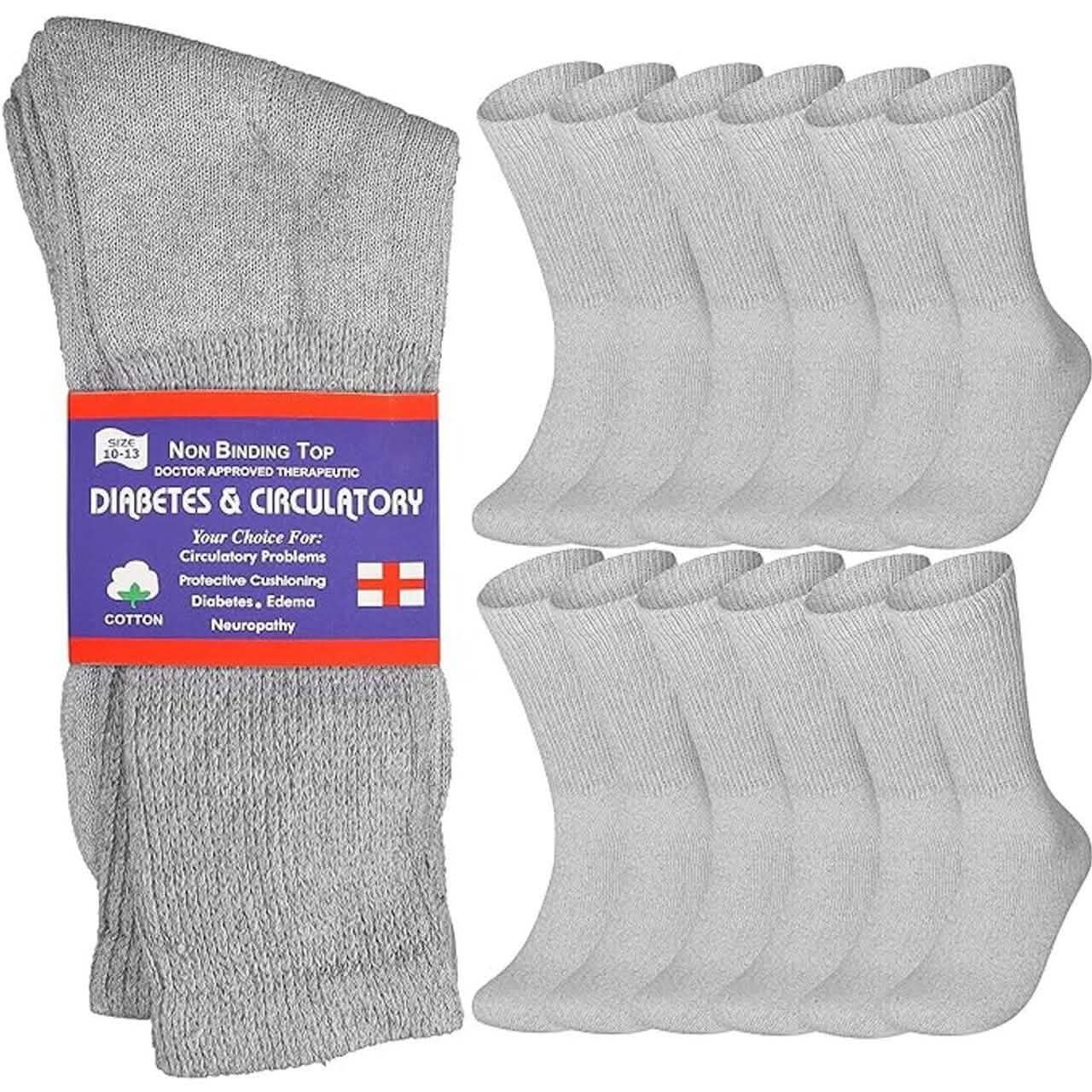 12-Pairs: Cotton Non-Binding Diabetic and Circulatory Crew Socks DailySale