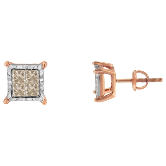 10K Two-Toned Princess-Cut Composite Diamond Stud Earrings (1/2 cttw, J-K Color, I1-I2 Clarity) Bids.com