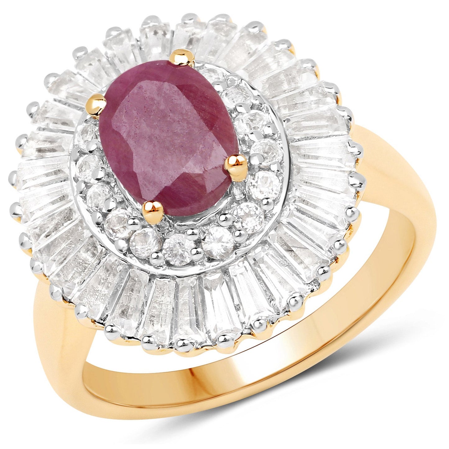 3.75 Carat Genuine Ruby and White Topaz .925 Sterling Silver Ring Bids.com