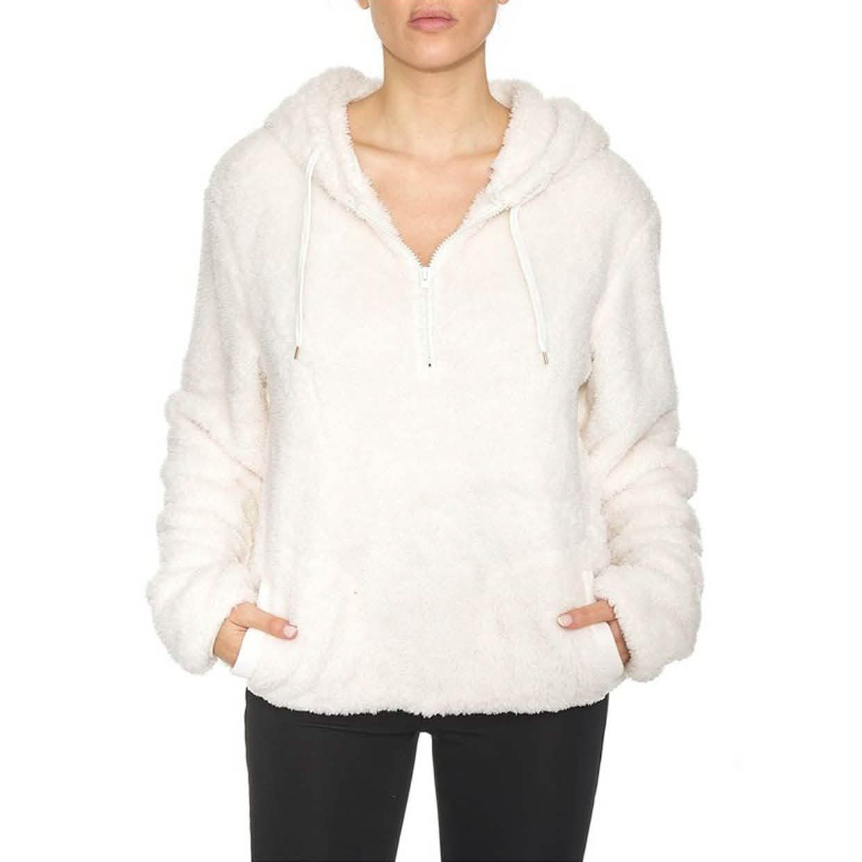 1/4 Zip Hooded Sherpa In and Out Lined Pull Over with 2 Pockets DailySale