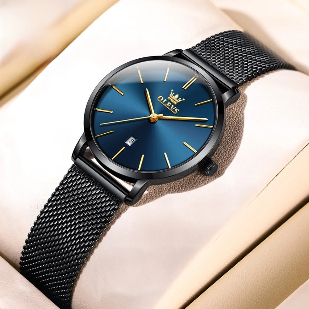 Women's Mesh Strap Watch Slim Quartz Date Luminous Steel BandsCo Straps