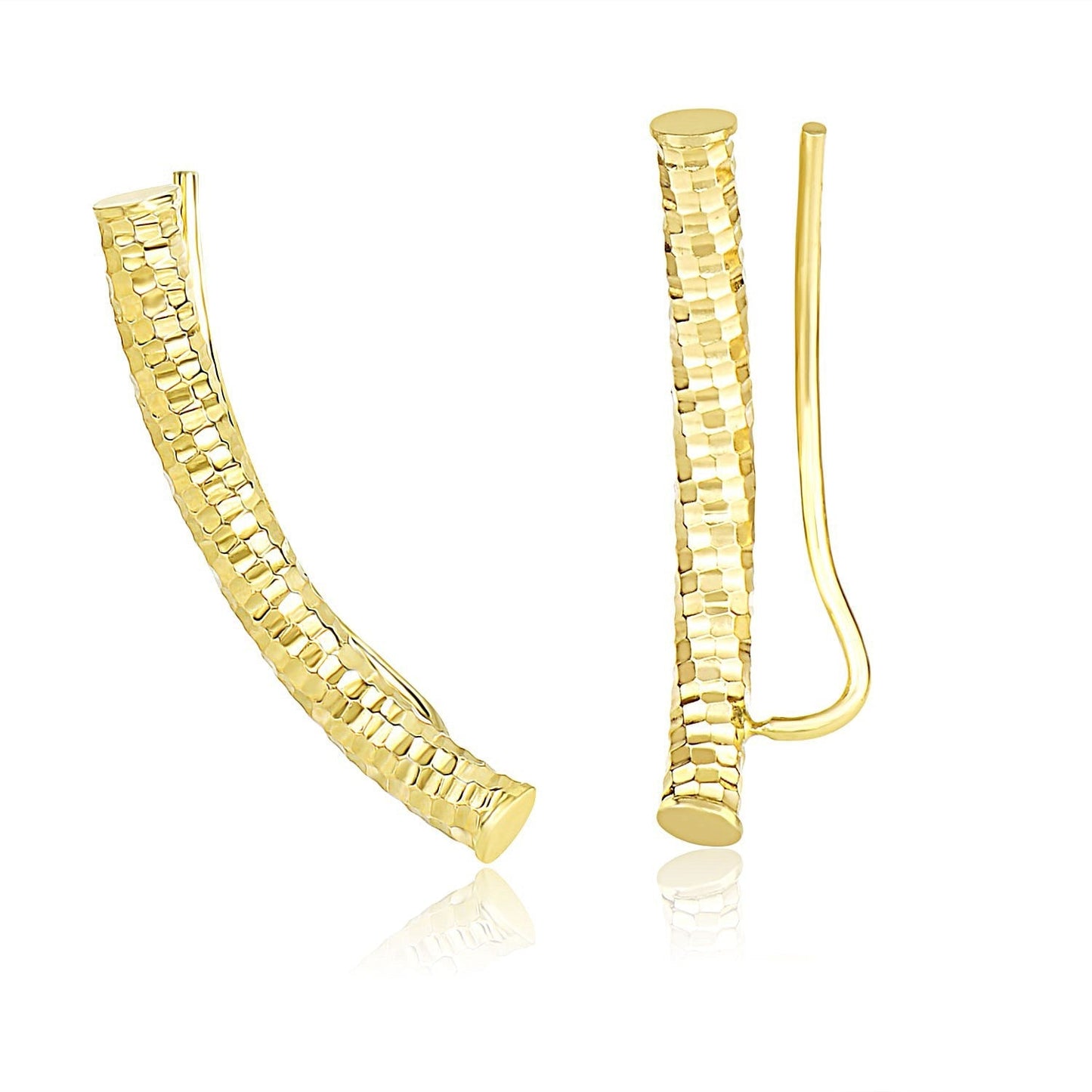 14k Yellow Gold Curved Tube Earrings with Diamond Cuts Bids.com