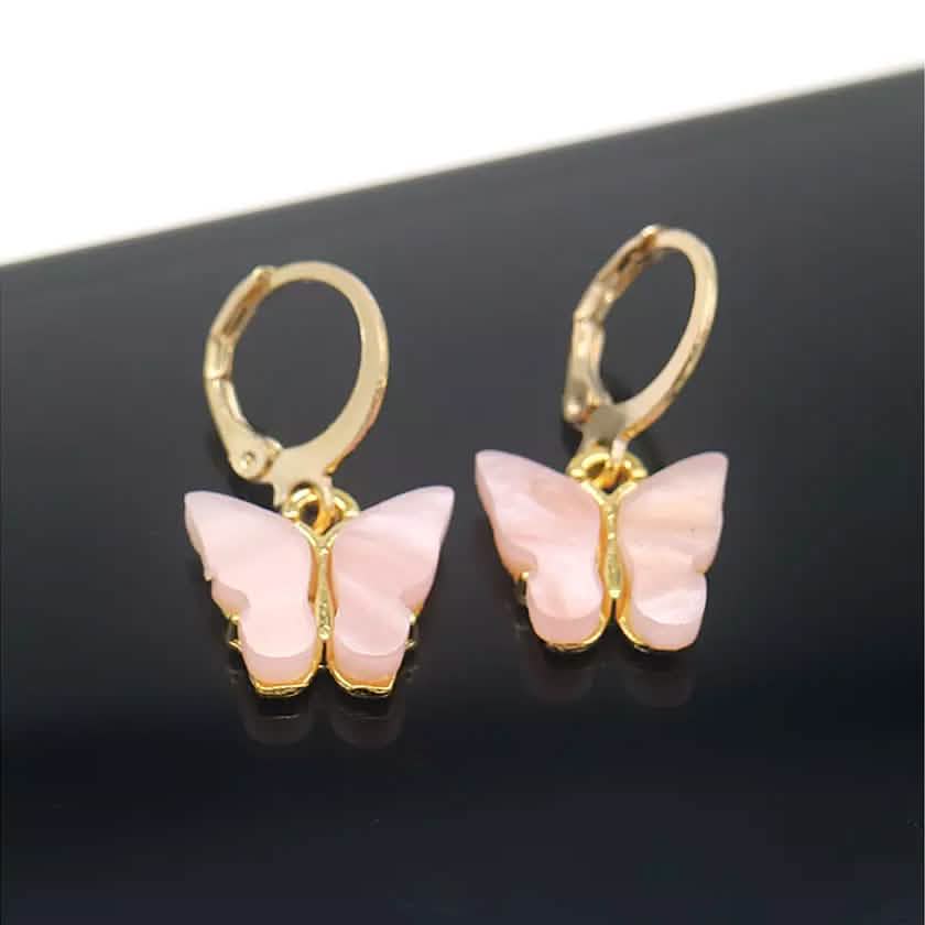 14K Gold and Lab Created Opal Butterfly Drop Earring DailySale