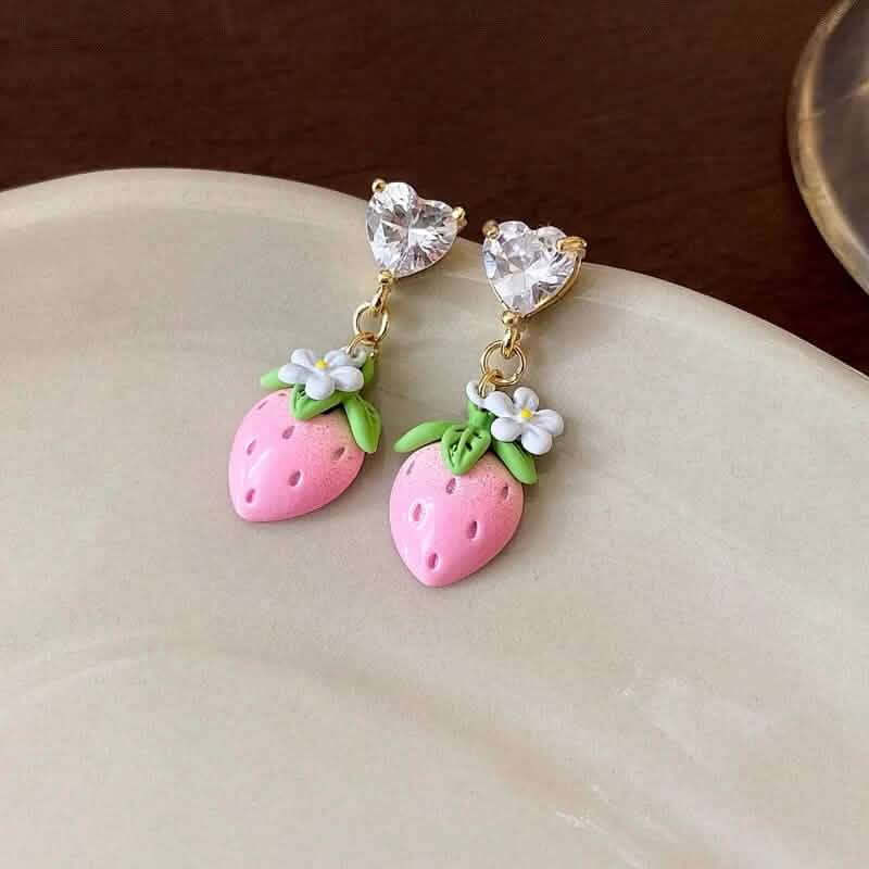 14K-Gold Cute Strawberry Hanging Earring DailySale