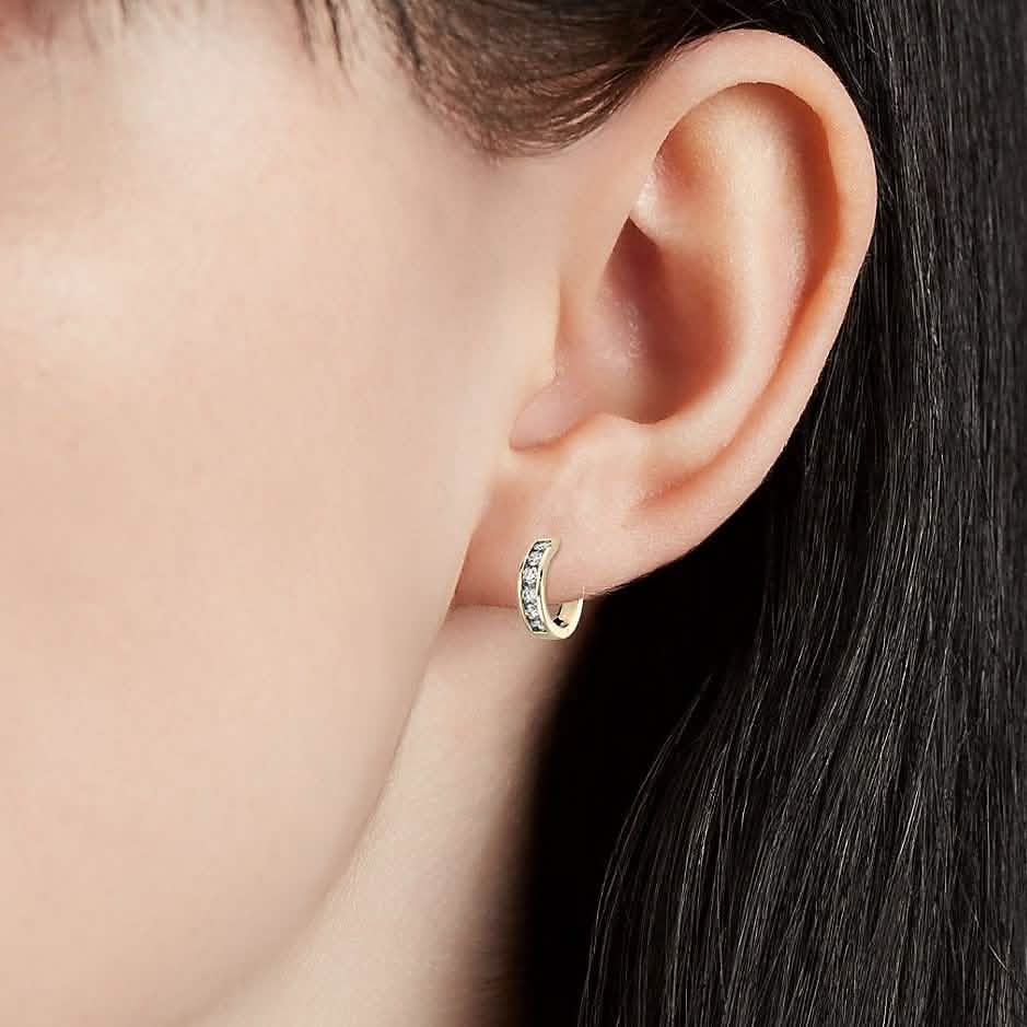 14K Solid Real Yellow Gold Round Huggies Hoops Earrings Channel Setting DailySale