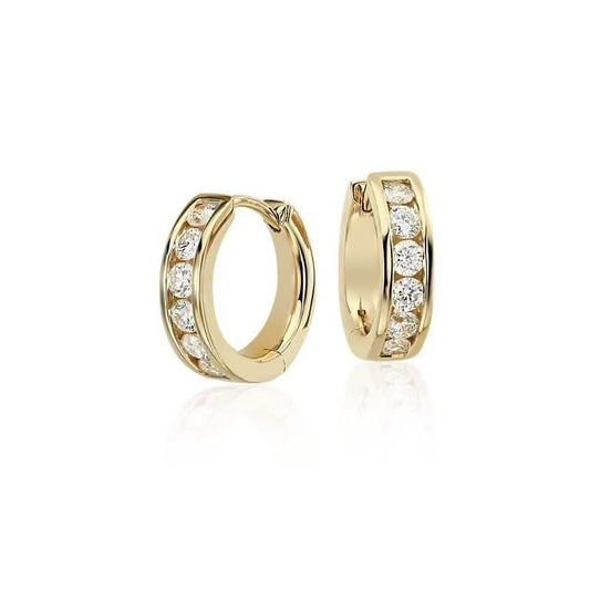 14K Solid Real Yellow Gold Round Huggies Hoops Earrings Channel Setting DailySale