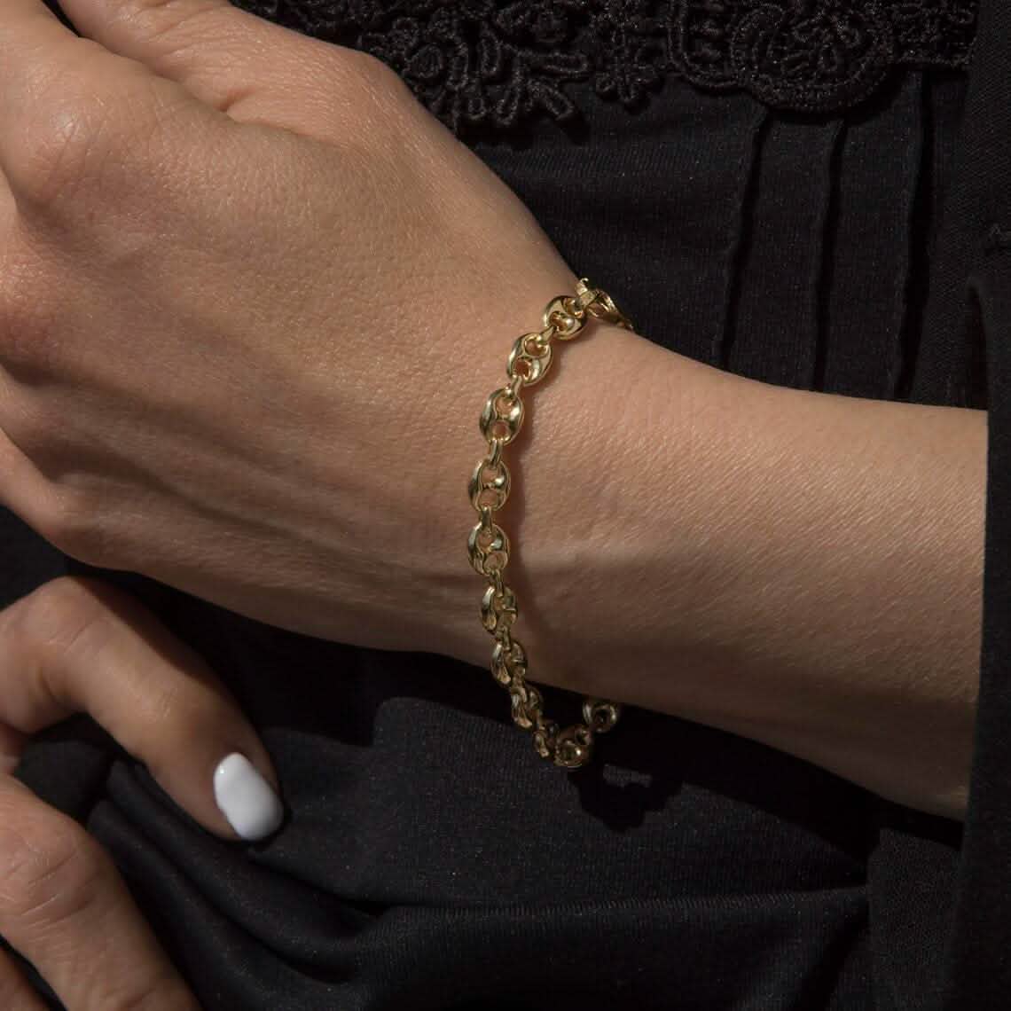 14K Solid Yellow Gold 3mm Puff Mariner Link Necklace Bracelet with Lobster Clasp DailySale