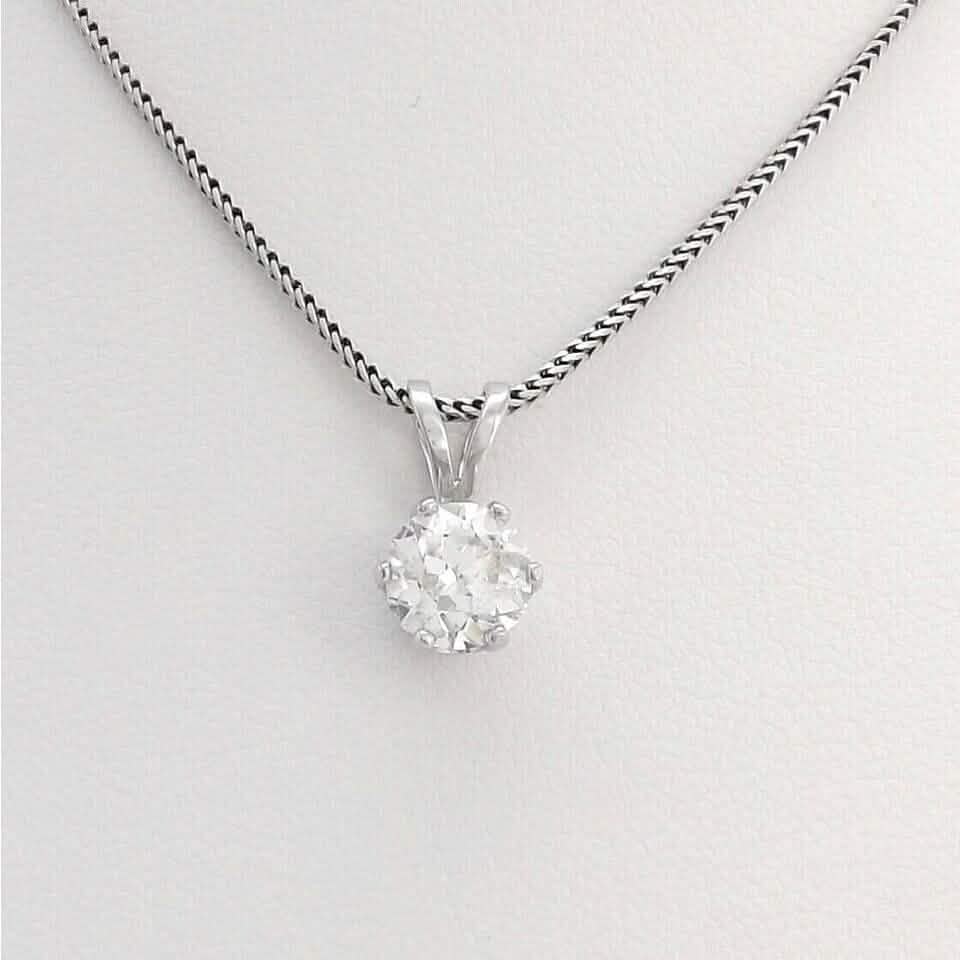 14K White Gold 1Ct Round European Cut Solitaire Diamond Pendant Necklace DailySale