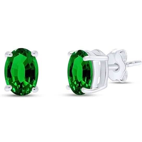 14k White Gold Over Silver 5x7 Oval Cut Created Emerald Oval Diamond Stud Earrings DailySale