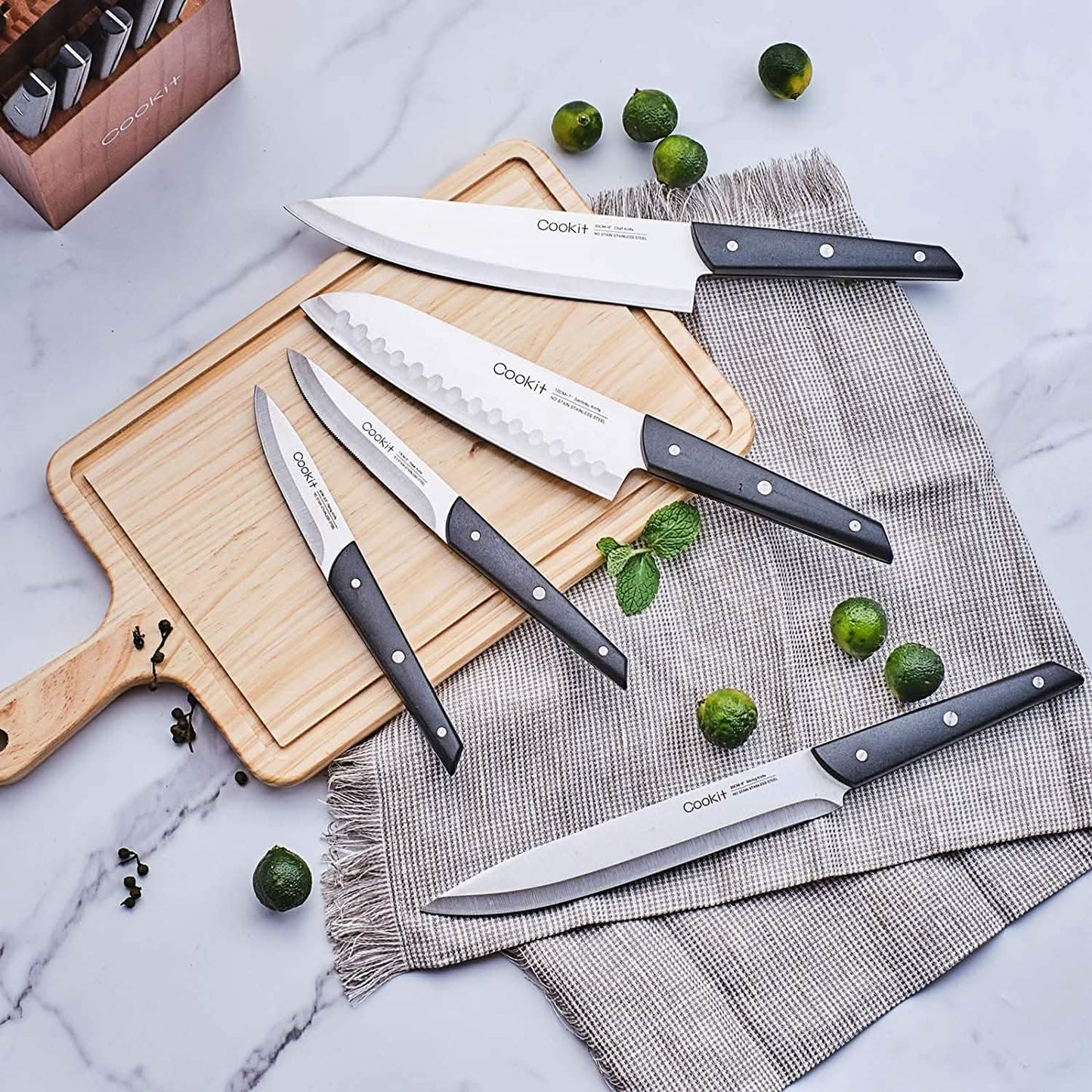 15-Pieces Set: Cookit Germany Stainless Steel Knife Block Set and Serrated Steak Knives DailySale