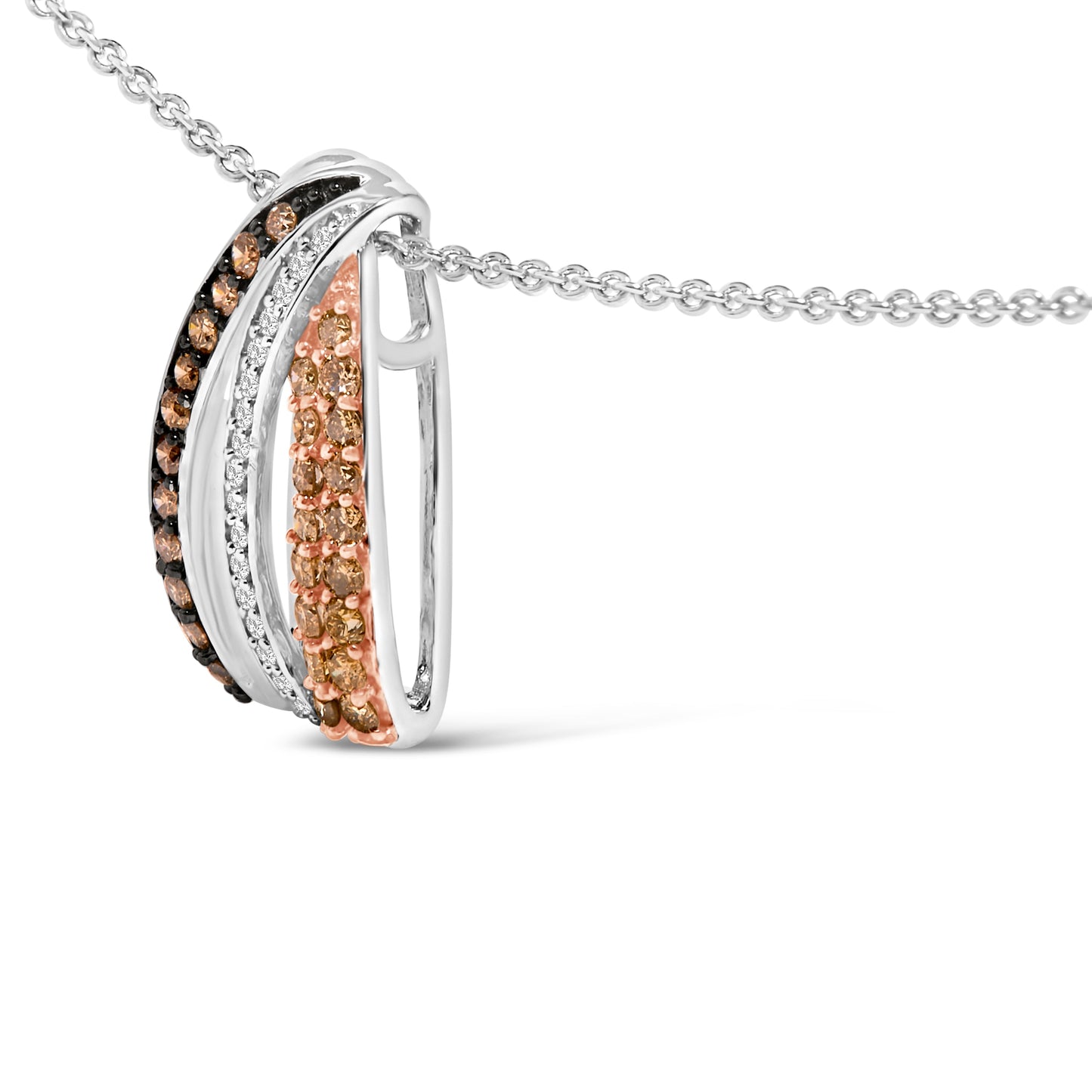 Tri Tone Sterling Silver 1/2 Cttw White and Brown Diamond Pendant Necklace Bids.com