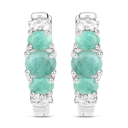 1.30 Carat Genuine Emerald and White Topaz .925 Sterling Silver Earrings Bids.com