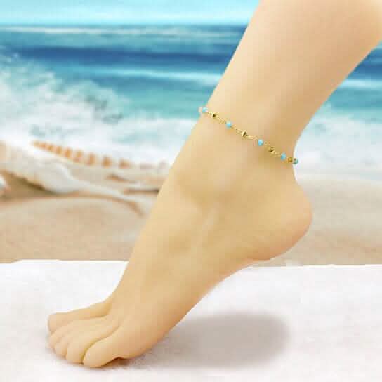 18k Gold Filled High Finish Polish Turquoise Ball Ankle Bracelet DailySale