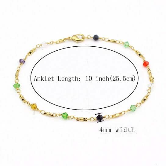 18k Gold Filled High Polish Finish Multi Color Ball Crystal Ankle Bracelet DailySale