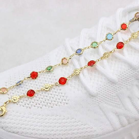 18k Gold Filled High Polish Finish Red Crystal Flower Ankle Bracelet DailySale