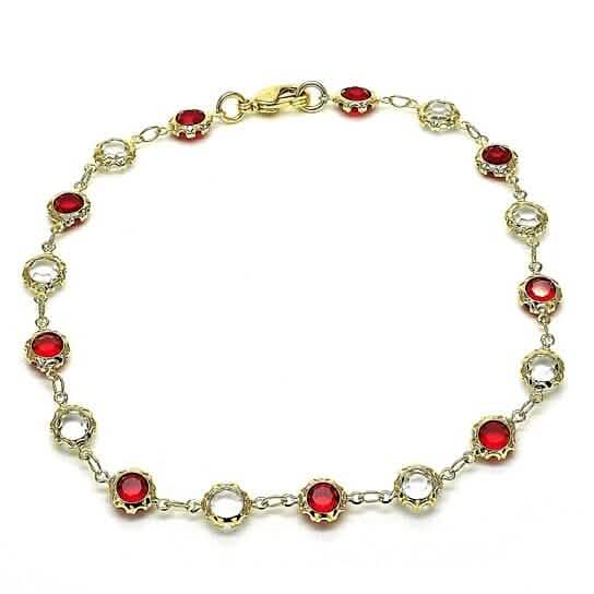 18k Gold Filled High Polish Finsh Gold Crystal Red And White Round Anklet 10'' DailySale