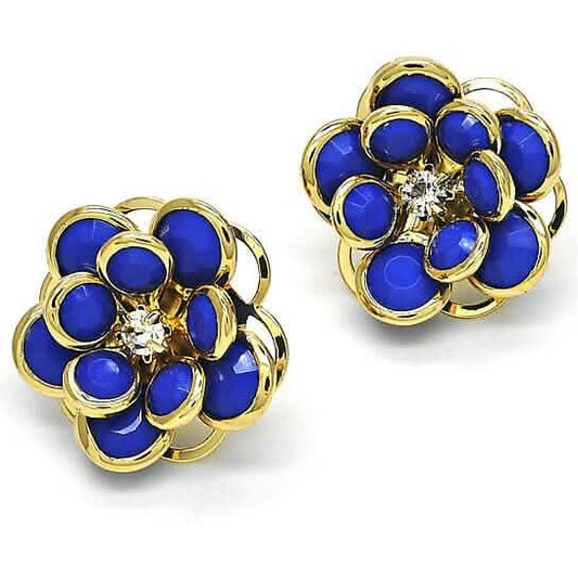 18k Gold Filled High Polish Finsh Sapphire Hibiscus Crystal Stud Earring DailySale