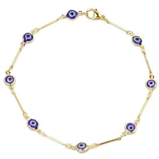 18k Gold Plated Bar Style Blue Evil Eye Crystal Anklet DailySale