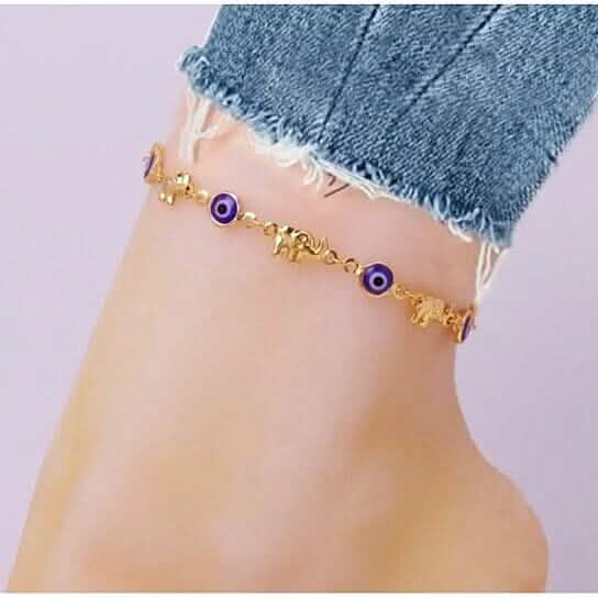 18k Gold Plated Elephant Blue Evil Eye Anklet DailySale