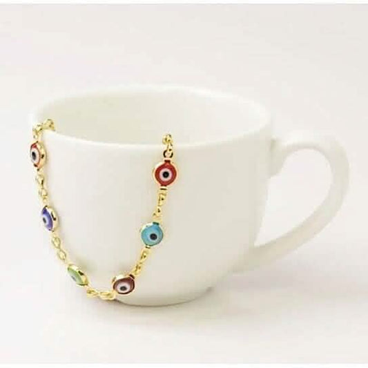 18k Gold Plated Evil Eye Anklet Multi Color Crystal DailySale