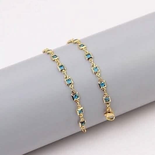 18K Gold Plated Light Blue Crystal Square Ankle Bracelet DailySale