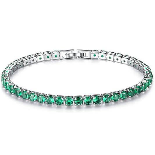 18K White Gold Round Cut Emerald Tennis Bracelet DailySale