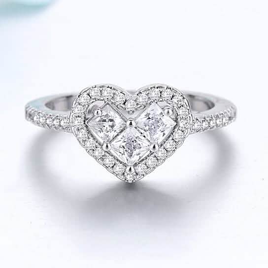 18K White Gold Tri Stone Halo Heart Ring DailySale