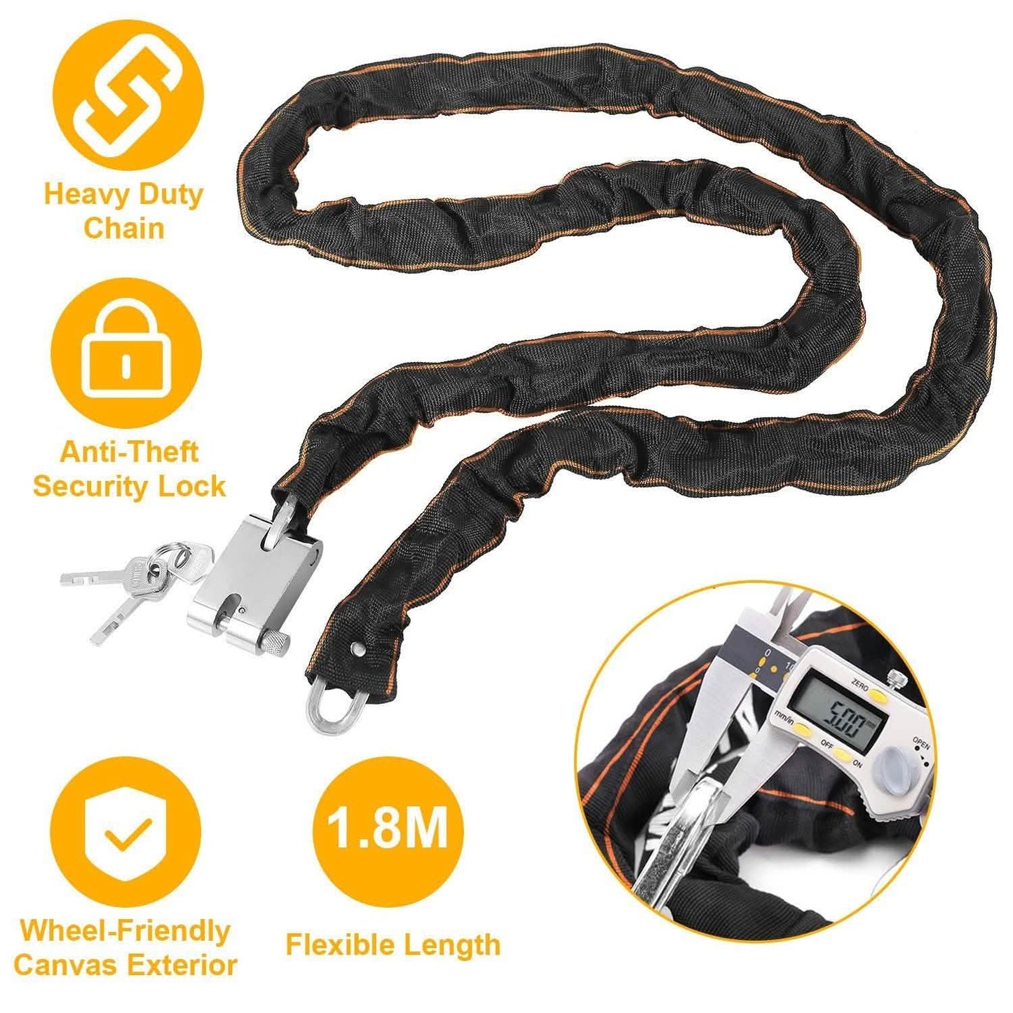1.8m Bike Chain Lock with 3 Keys Heavy Duty Security Lock DailySale