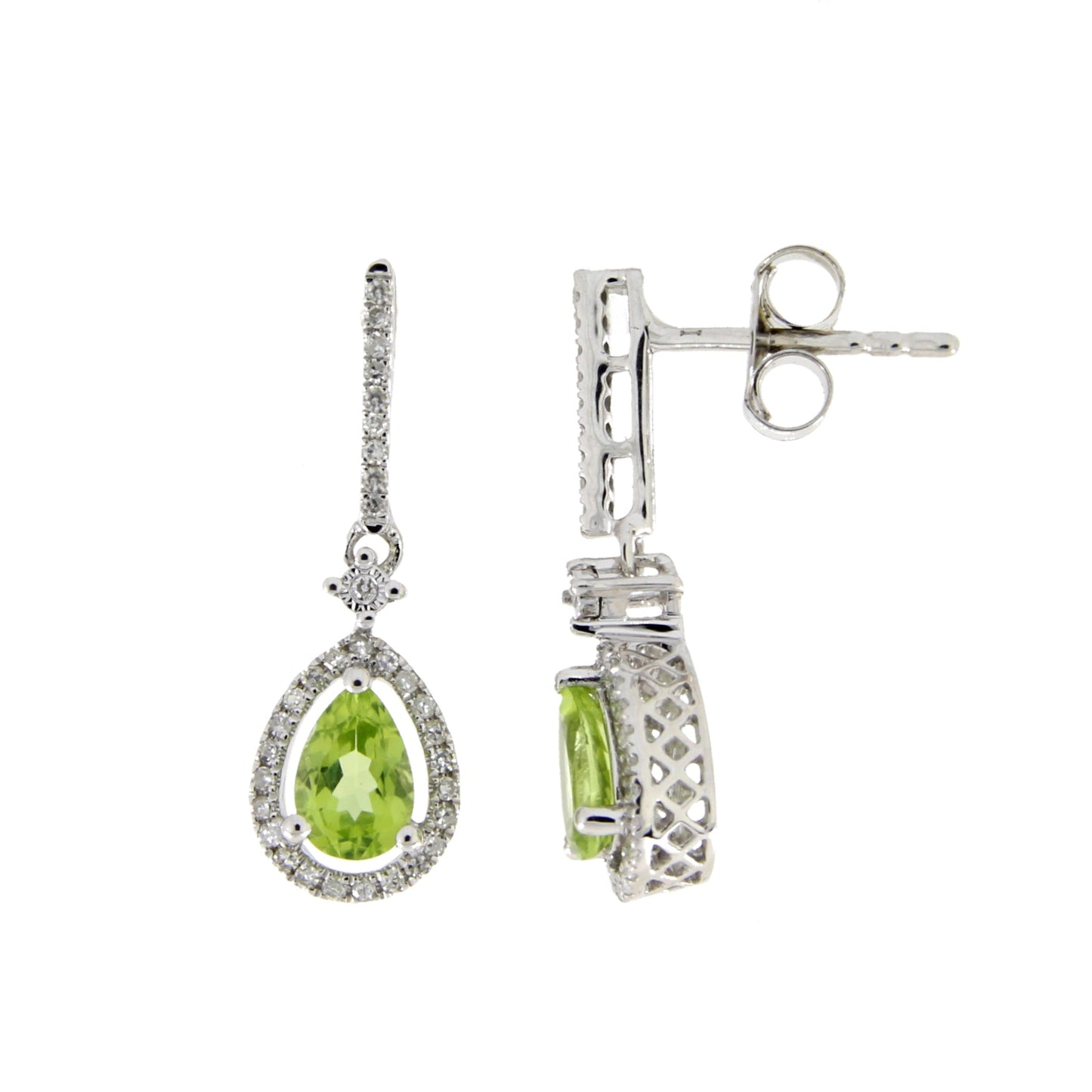 1.10ct Peridot Diamond Dangle Earrings 14KT White Gold Bids.com