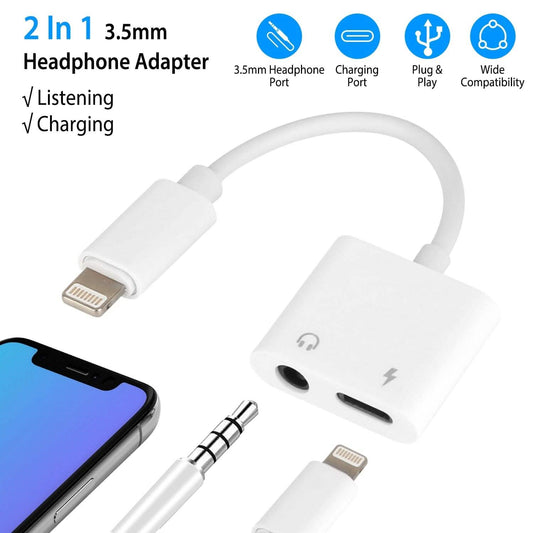 2-in-1 3.5mm Headphone Adapter Charger Audio Splitter Dongle DailySale