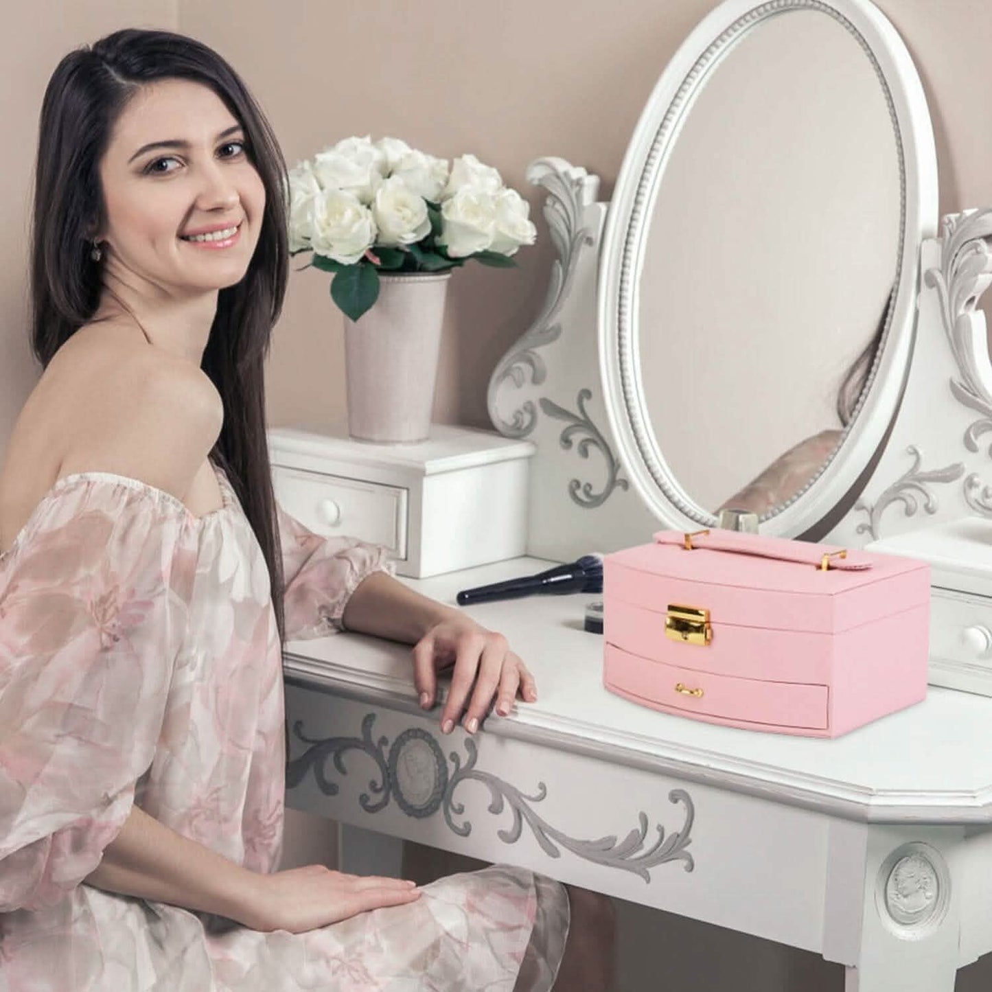 2-Layer Lockable Leather Jewelry Box DailySale