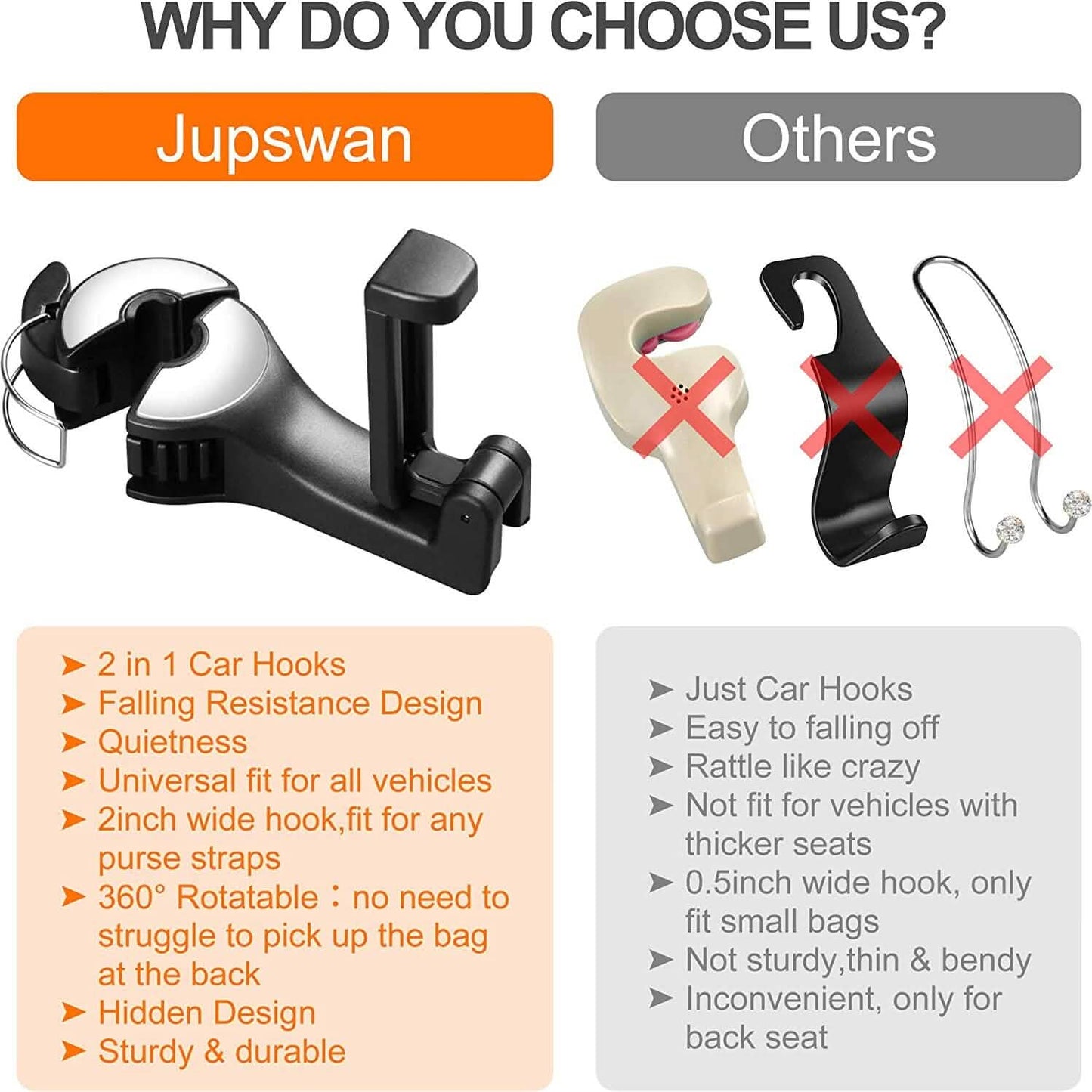 2-Pack: 2-in-1 Car Seat Hooks for Purses and Bags with Phone Holder DailySale