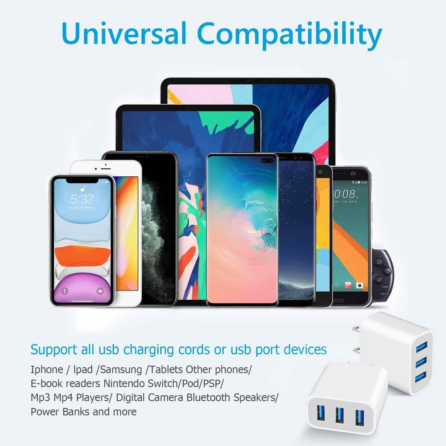 2-Pack: Compact 3-Port USB Wall Charger Adapters with Quick Charge DailySale